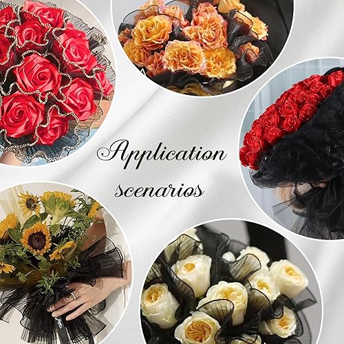 Miniatura 7 de GORGECRAFT Ramo de papel de malla con volantes de 10 yardas, envoltorios de embalaje floral, hilo de red ondulado arrugado, suministros de