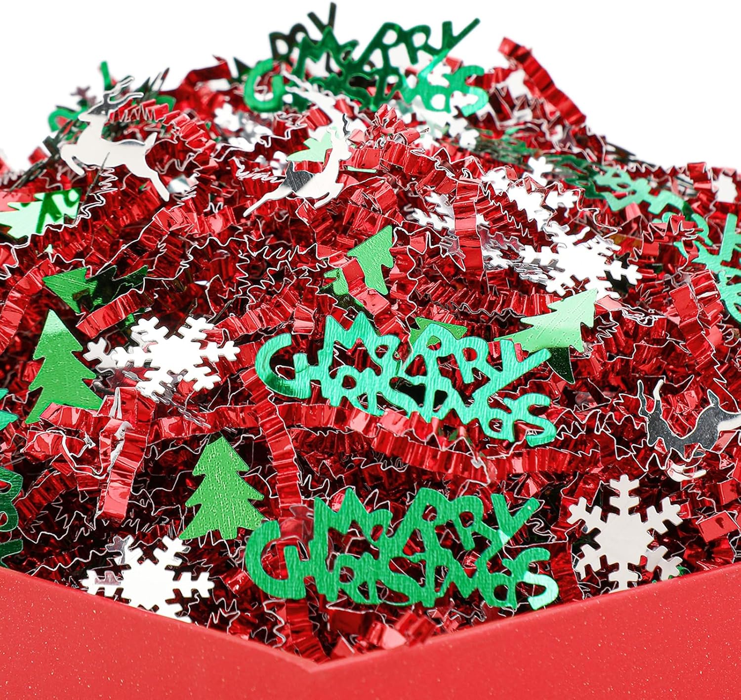 Knitgrip 2lb Christmas Basket Stuffers Metallic Red Green Crinkle Cut Paper Shred Filler Merry Christmas Tree Snowflake Elk Confetti Packaging Raffia Stuffers