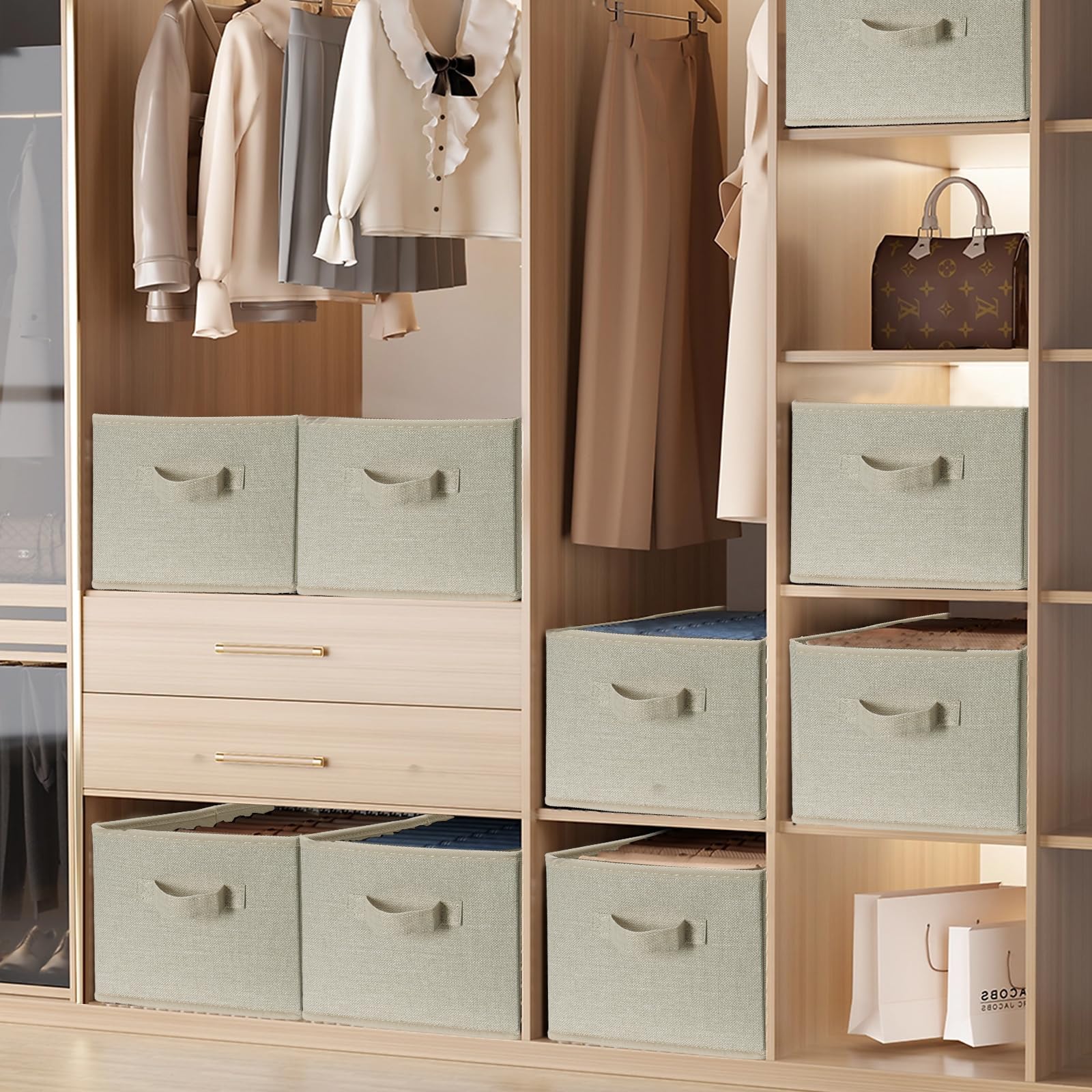 JAKAGO Cajas de almacenamiento plegables para armario, paquete de 4 unidades, organizador de almacenamiento de tela superior de 39 x 29 x 20 cm, organizador de cajones de ropa para ropa, camisas