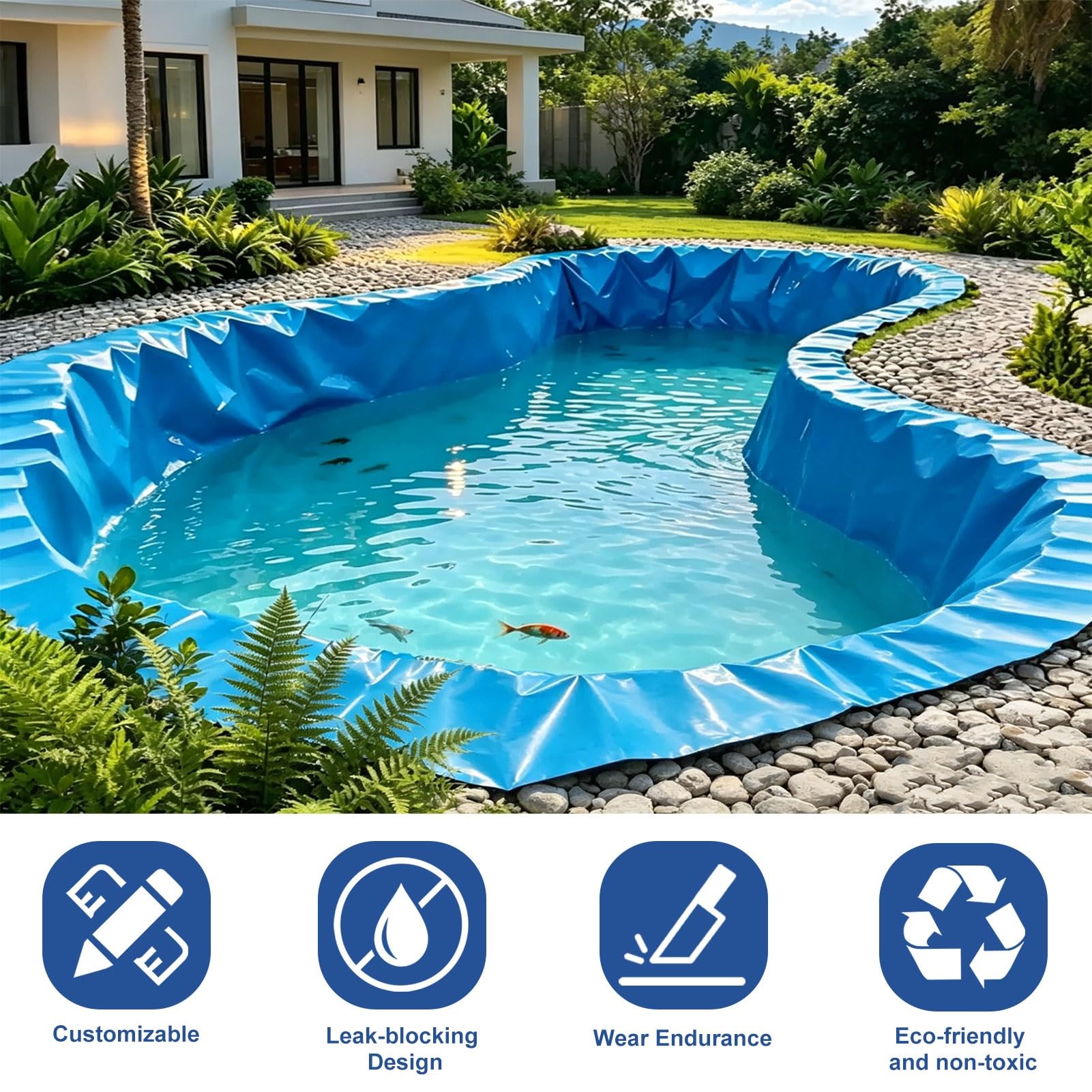 Luyckfrazy 2×10m,4×5m,6×8m,8×12m,Fodera per laghetto all'aperto Fogli in polietilene ad Alta densità Membrana per laghetto da Giardino per Giochi d'Acqua della Fauna Selvatica,Lago Artificiale(4x10m)