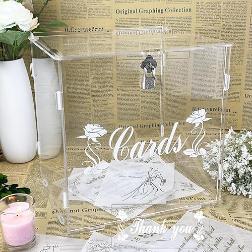 Miniatura 4 de FCDECOR Caja de tarjetas de boda blanca con cerradura cajas de tarjetas de boda para recepción soporte de dinero con letrero de tarjeta para