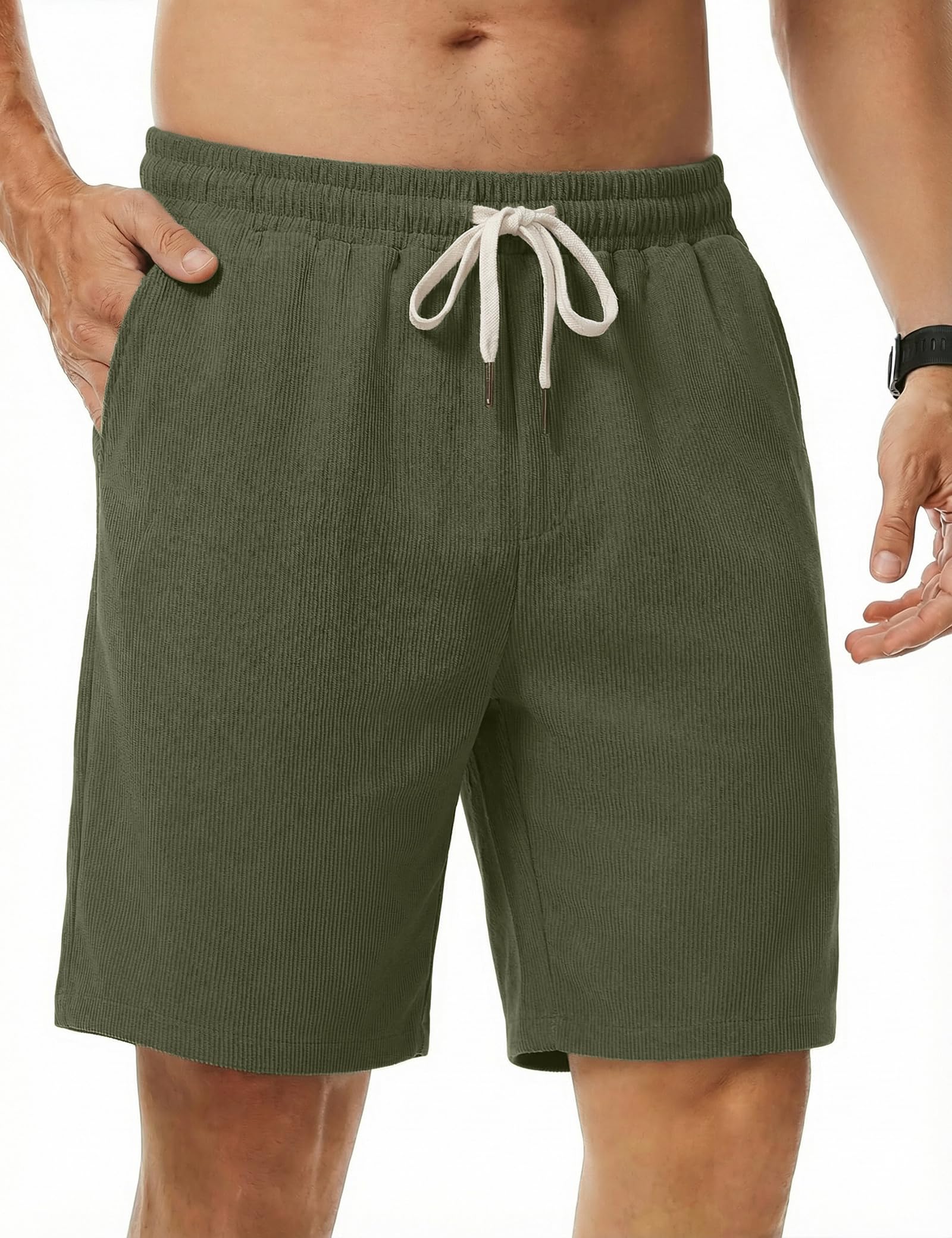 iClosam Kurze Hosen Herren Cord Verstellbarem Kordelzug Taillie Elastik, Sommer Bermuda Freizeitshorts Gerade geschnittene Men's Cord Shorts Vielseitig Alltag und Wochenende S-3XL