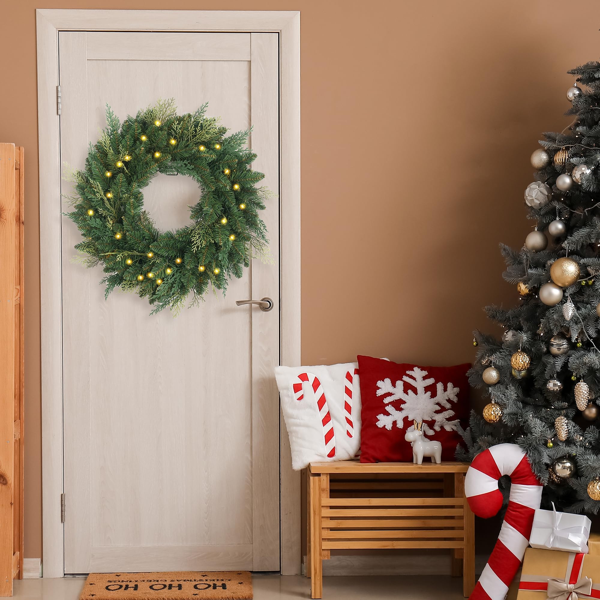 HomeKaren Weihnachtskranz, vorbeleuchtet, 61 cm, Grün