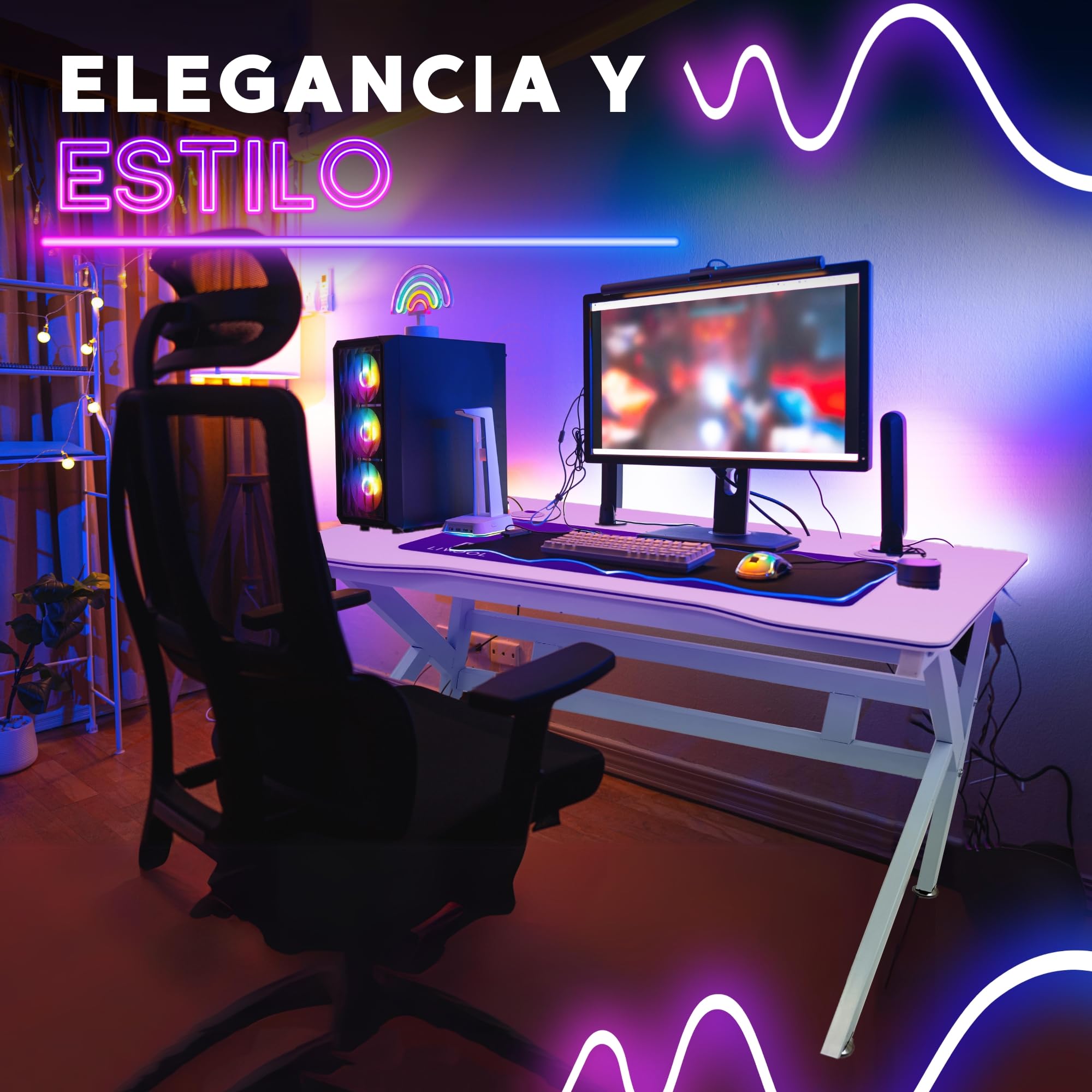 ️ Escritorio Gaming + Alfombrilla XL | Mesa Gaming Acabado en Fibra de Carbono - Escritorio de Oficina