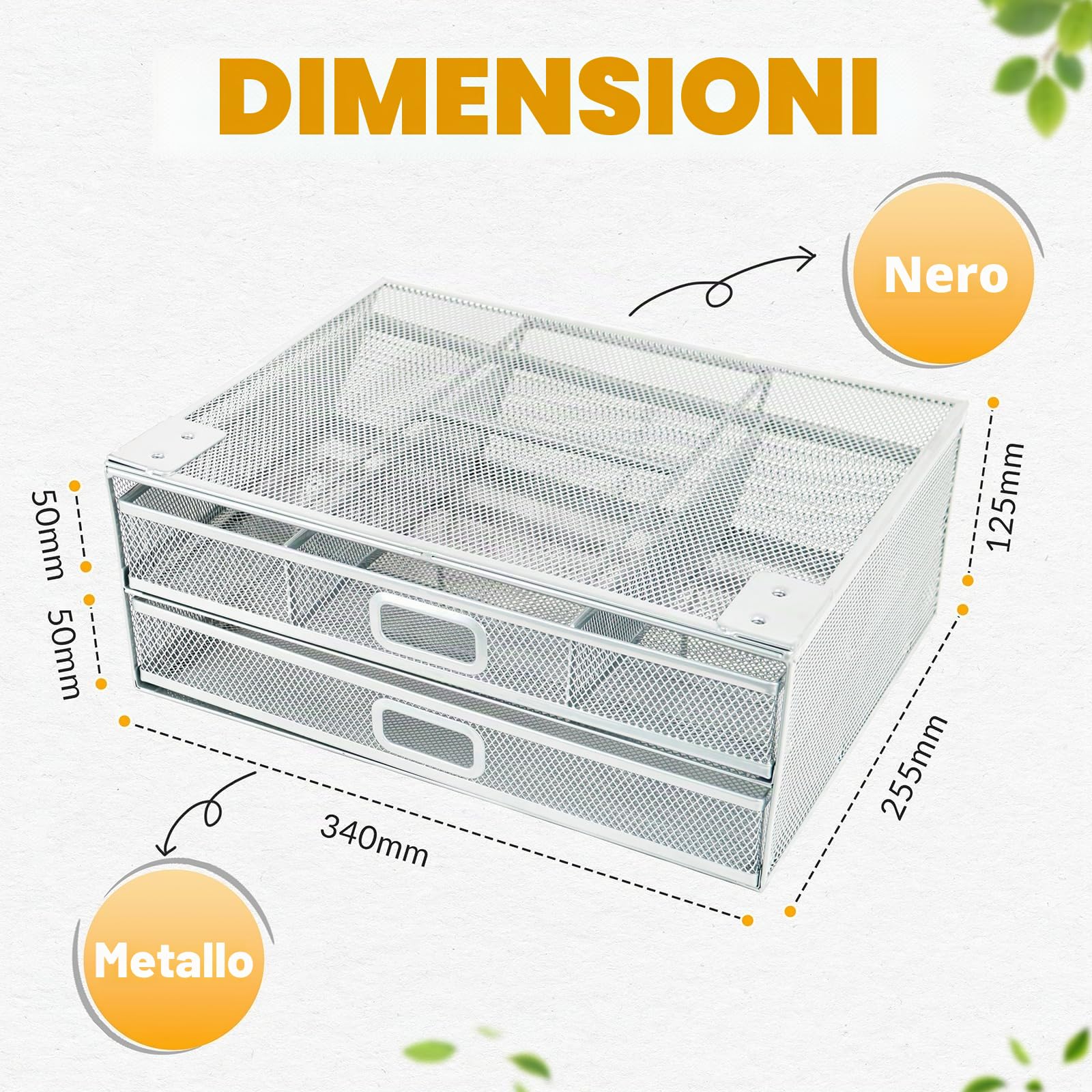 Cassetto sotto scrivania rinforzato 2 cassetti scorrevoli A4 organizer portaoggetti metallo