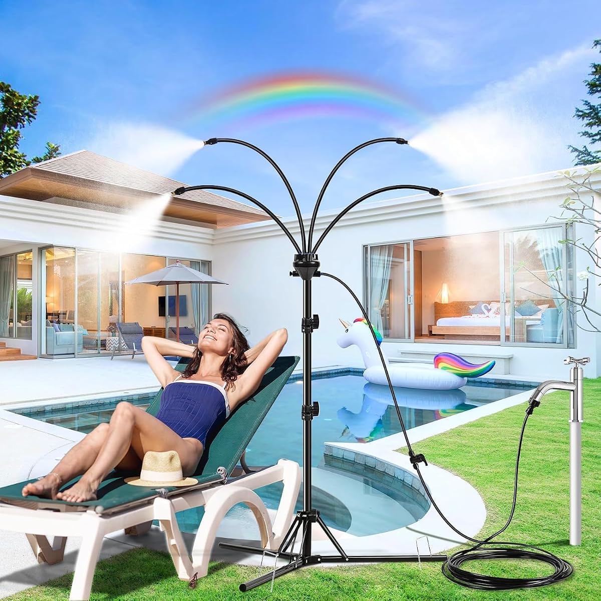 Standing Misters for Outside Patio, Adjustable Height 5.3 FT Stand Misting System for Cooling Outdoor, Water Mister for Mist Playing, Patio Cooling, Backyard