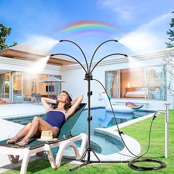 Standing Misters for Outside Patio, Adjustable Height 5.3 FT Stand Misting System for Cooling Outdoor, Water Mister for Mist Playing, Patio Cooling, Backyard
