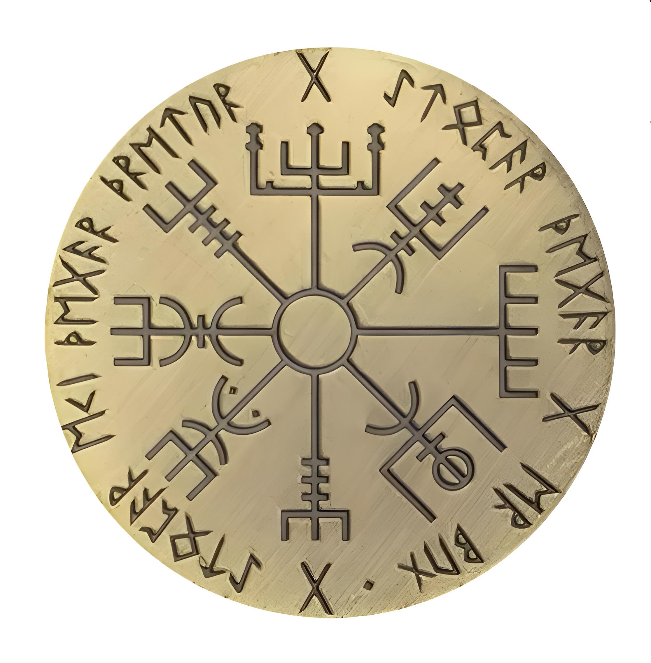 RICHARD-911 Dije Moneda De La Suerte Brújula Vegvisir Vikingo Runa Chapada En Oro Celta Druida Amuleto Joyería Regalo Pareja Amor Amistad Medalla Protección con Estuche