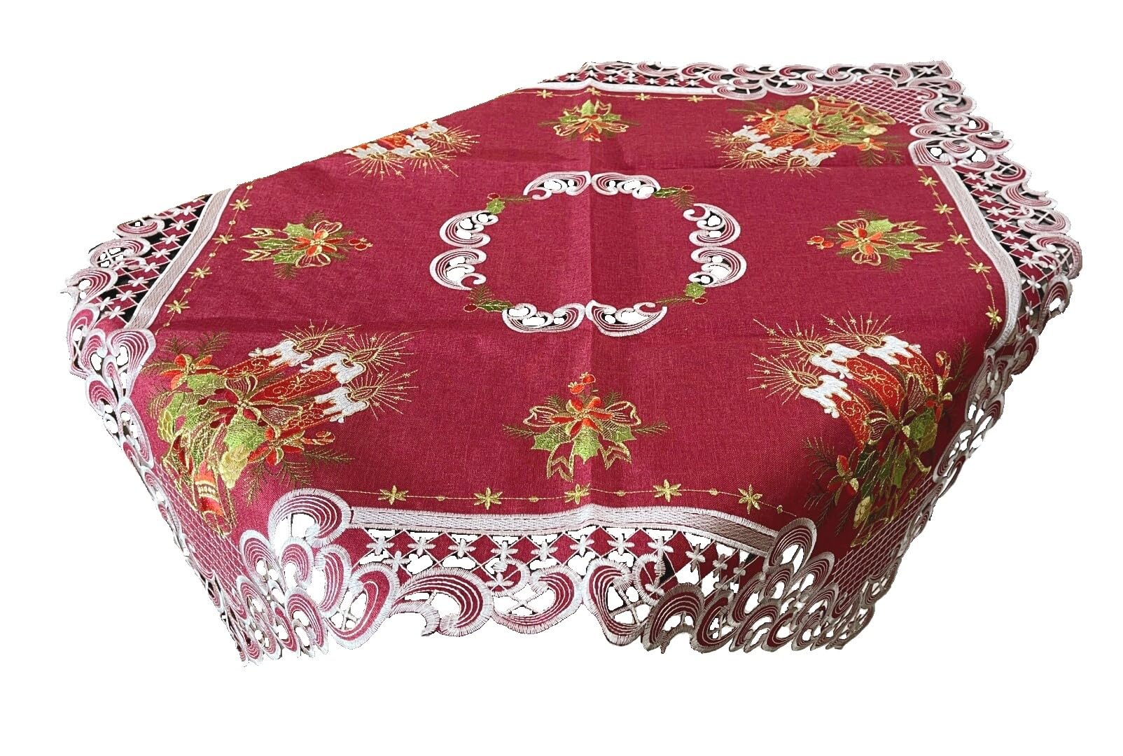 Rote Eleganz Weihnachtsdecke Tischläufer Tischdecke Mitteldecke Tischband Bestickt (ca. 110x140 cm)