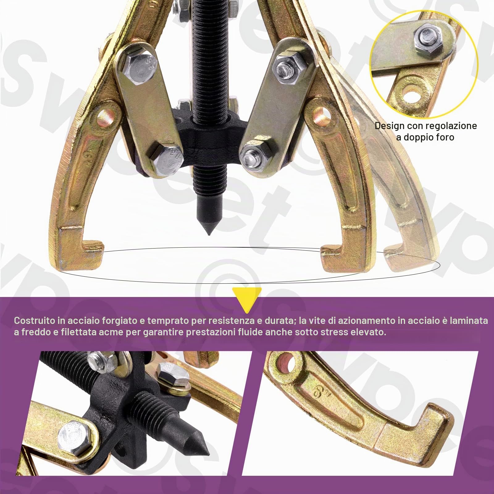Swpeet Set di estrattori di ingranaggi a 3 ganasce da 3 pezzi, kit di estrattori a 3 ganasce da 7,6 cm 10,2 cm 15,2 cm in oro per la rimozione di pulegge, cuscinetti e volani, kit di strumenti di