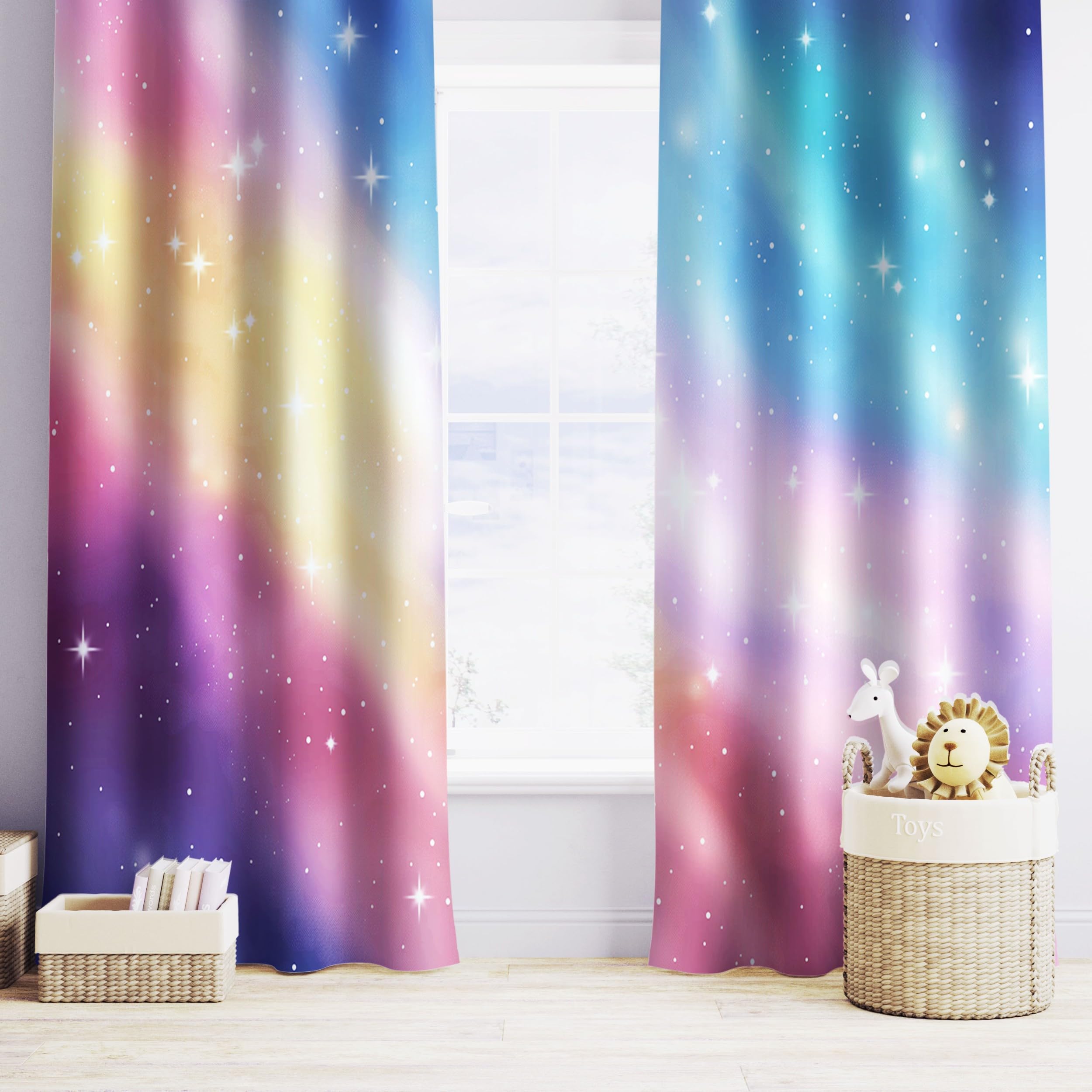 Kinder Vorhänge Regenbogen-Farbverlauf Ösen Gardinen mit Blickdichte Thermo Vorhang Kälteschutz Blackout Curtain Kinderzimmer Schlafzimmer Ösenvorhang Ätherische skurrile Fantasie H 260 x B140cm x2