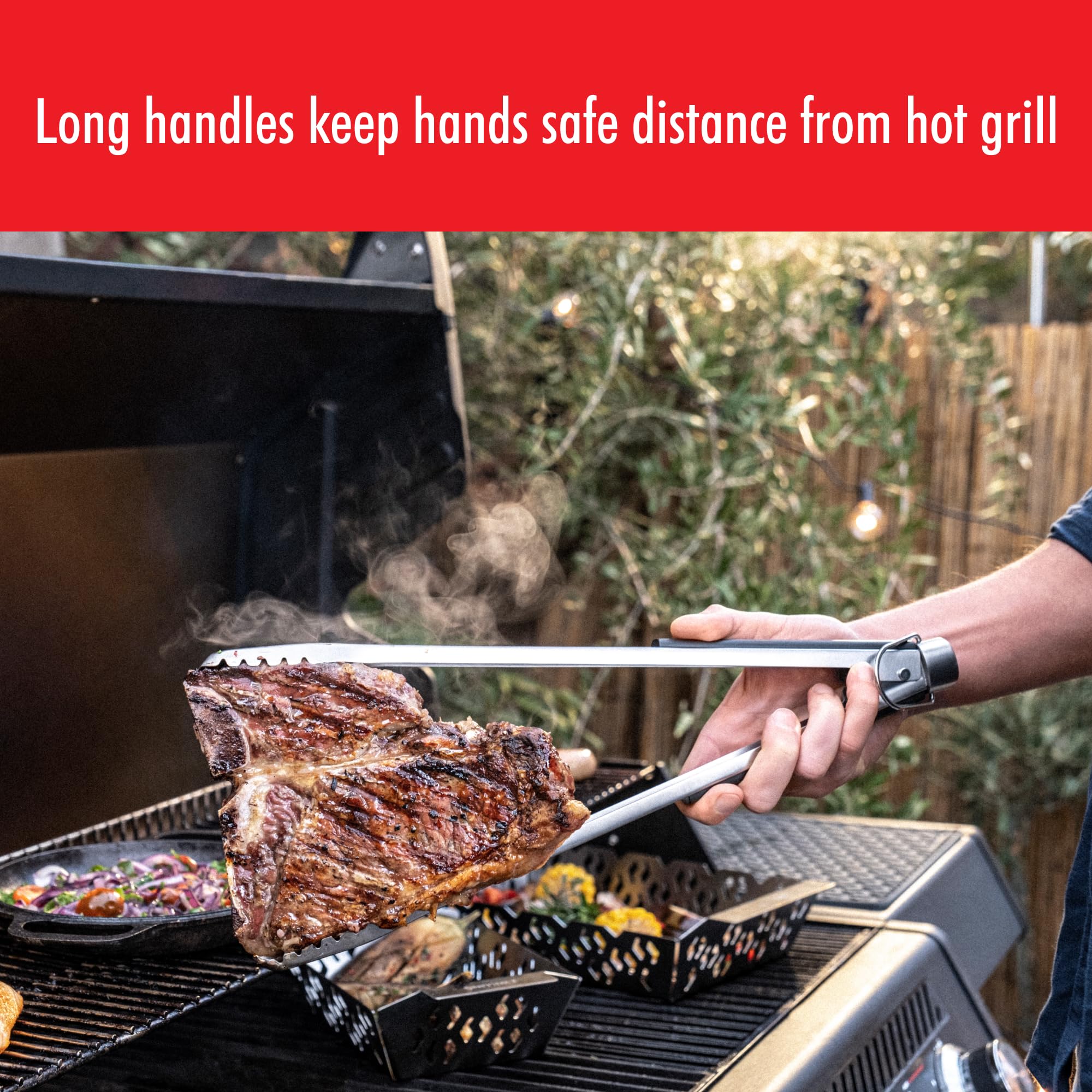 ZWILLING BBQ+ Pinzas para parrilla de 43 cm, pinzas de acero inoxidable con triple remache con agarre antideslizante, mecanismo de bloqueo y mango largo, resistentes al calor y aptas para lavavajillas