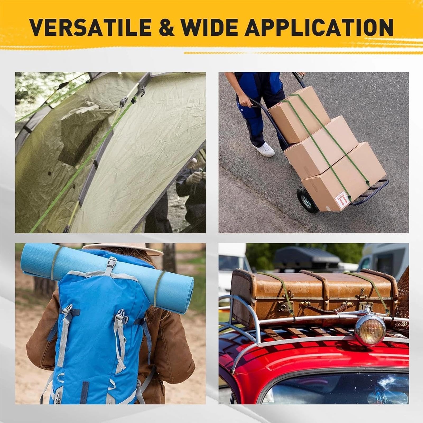 Corda Bungy 10 pezzi legacci elastici | 100 cm di Cinghie Bungy per All'Aperto Moto Pesca Campeggio Rimorchio Bagagli Bici Attracco Sci Camion Kayak Barca Viaggio