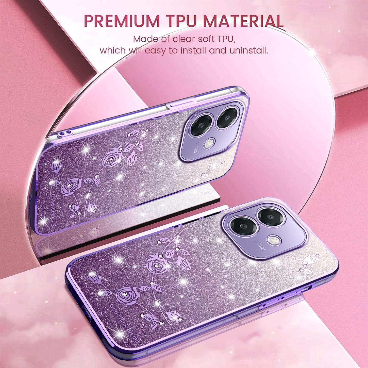 ILING Cover Per OPPO A40 4G / OPPO A40M / OPPO A60 5G, Ultrasottile Elegante Colore Sfumato Brillantini Carta Design Ragazza Custodia, Morbido TPU Antiurto Silicone Elettrolitico Case (Viola