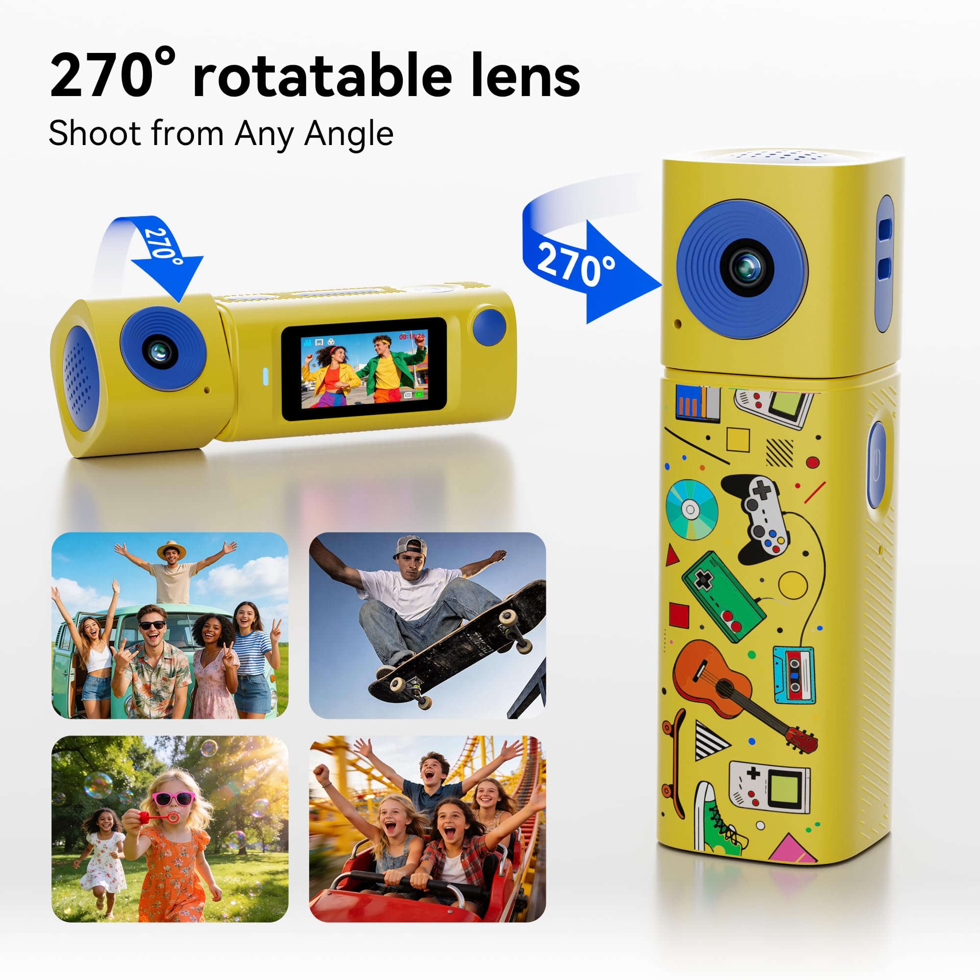Mini-Schlüsselanhänger-Digitalkamera: 2K-Digitalkamera mit 16-GB-Karte, Vintage-Schlüsselanhänger-Kamera mit 270° drehbarem Objektiv, 400 mAh Akku, tragbare kleine Kameras mit eleganter Geschenkbox