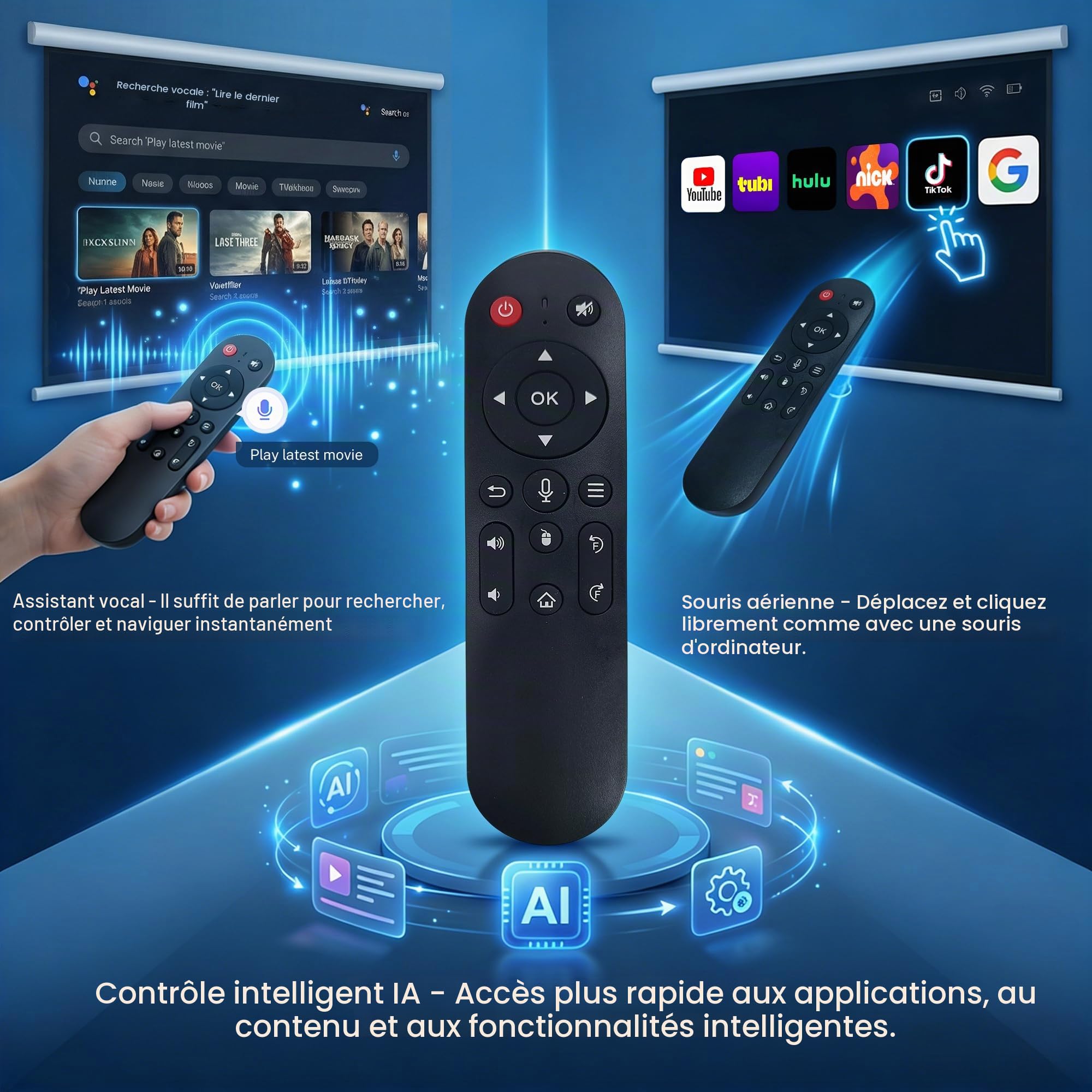 Smart Vidéoprojecteur Compatible 4K, Assistant Vocal IA&Contrôle App, HDR10 | Video Projecteur Android 14 1080P Natif Son Surround Rétroprojecteur, Autofocus/Keystone Portatif Projecteur Wi-Fi&Bluetooth