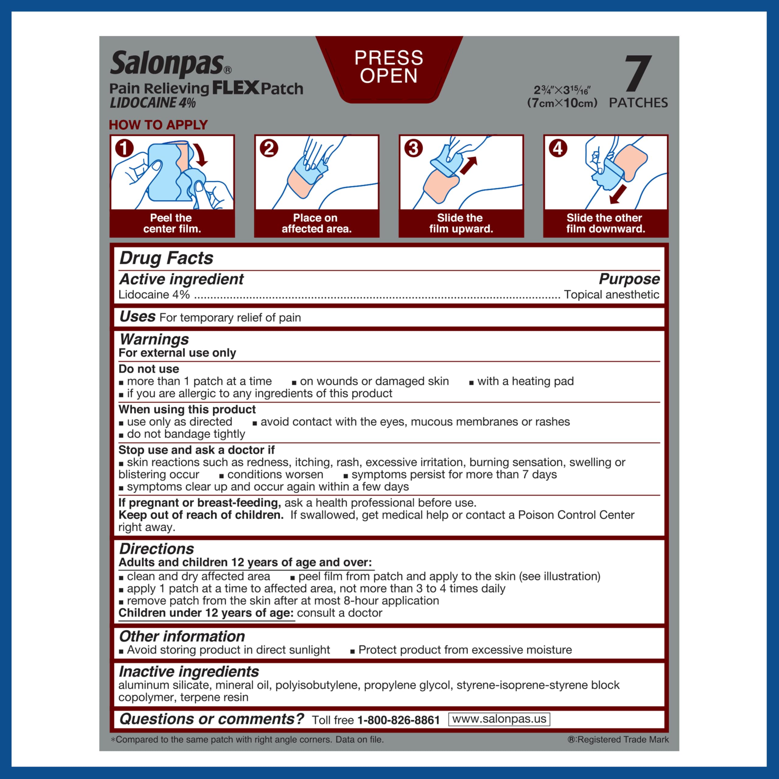 Salonpas Pain Relieving Flex Patch Lidocaine 4%, 7 Count (Pack of 1) — Amazon image 8