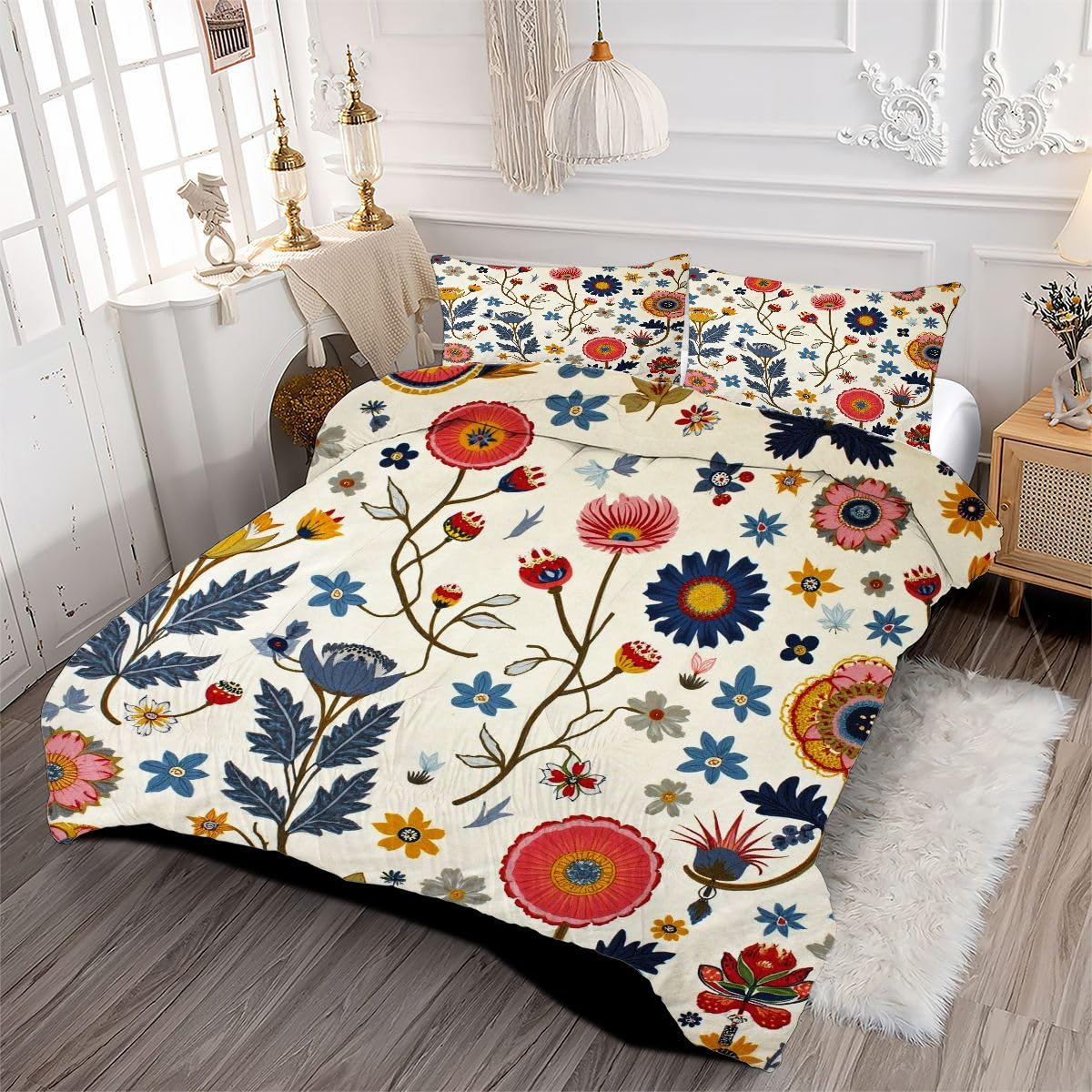 Edredón Nordica Cama 150-220x240 cm Dibujo de Colores, 3 Piezas Juego de Ropa para Adultos, 3D Edredón de Microfibra y 2 Funda de Almohada (220 x 240-50 x 75)