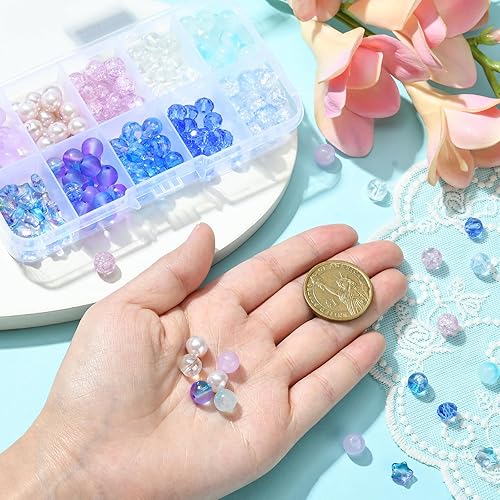 Miniatura 3 de Stiesy 200 unidscaja de 10 estilos de cuentas de vidrio kit de fabricación de joyas de color cielo estrellado 0.315 in cuentas redondas surtido para