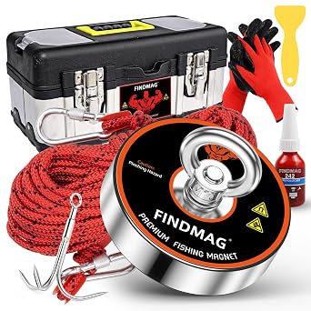 FINDMAG Fishing Magnet Kit, Heavy Duty Magnets for Magnet Fishing, 1000lbs Pulling Force Fishing Magnets for Retrieving Items in River, Lake, 3.54" Diameter
