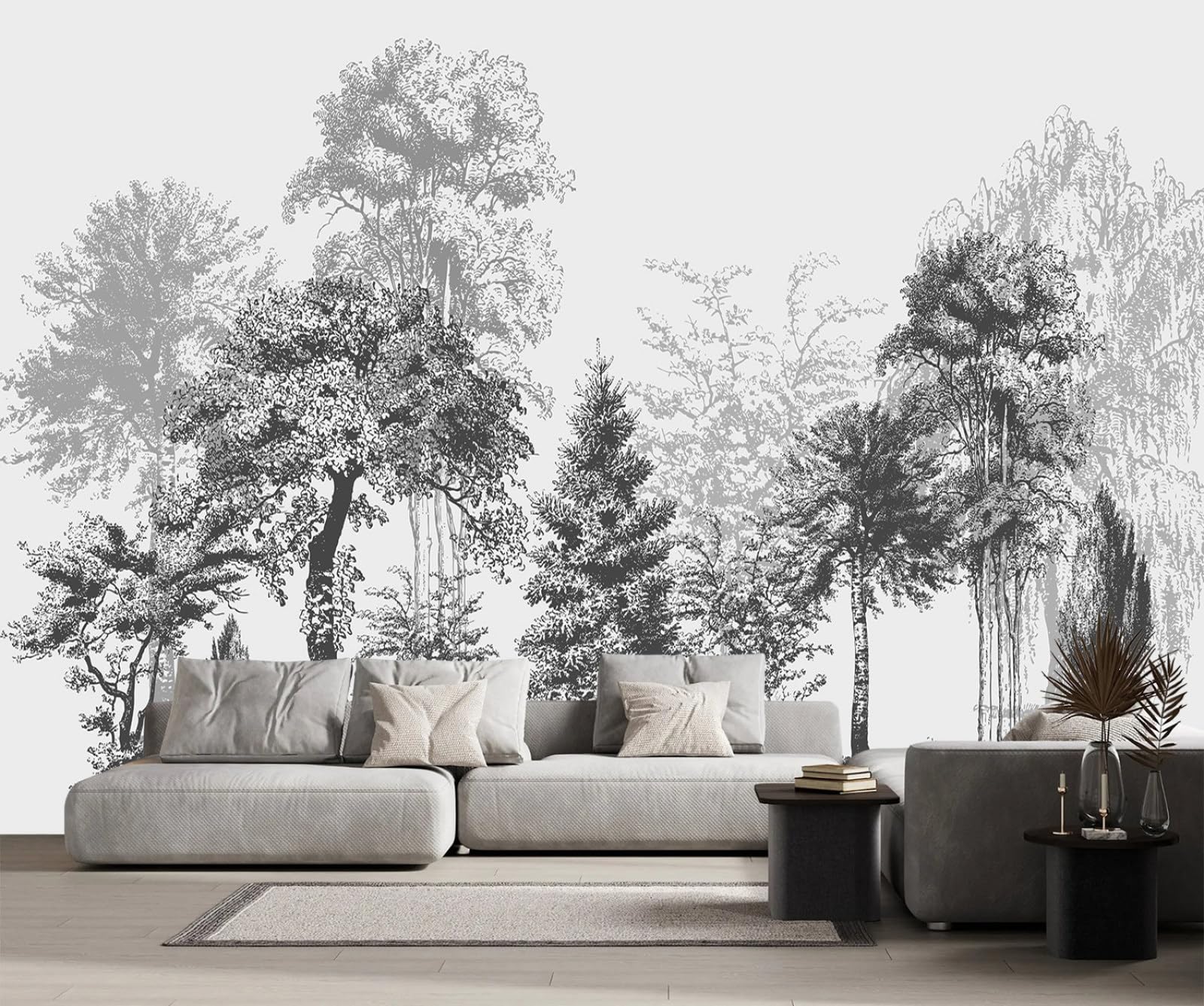 Papier Peint Panoramique Résumé Arbre Noir Et Blanc Intissé 3D Salon MW255467