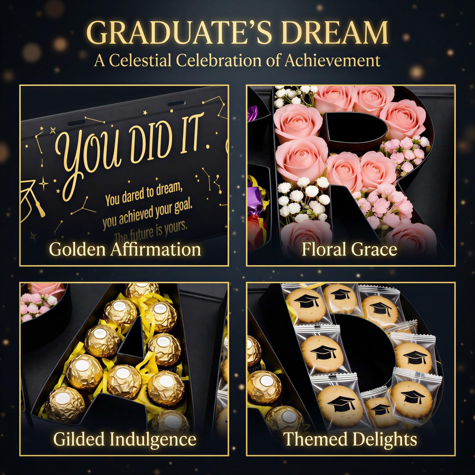 GRAD-Briefbox 2026, füllbare Abschluss-Geschenkbox für Süßigkeiten oder Blumen, DIY-Abschlusspräsent-Box mit Goldglitzer-„Congrats Grad“-Deckel und Schleife, passend für College-Party-Dekor
