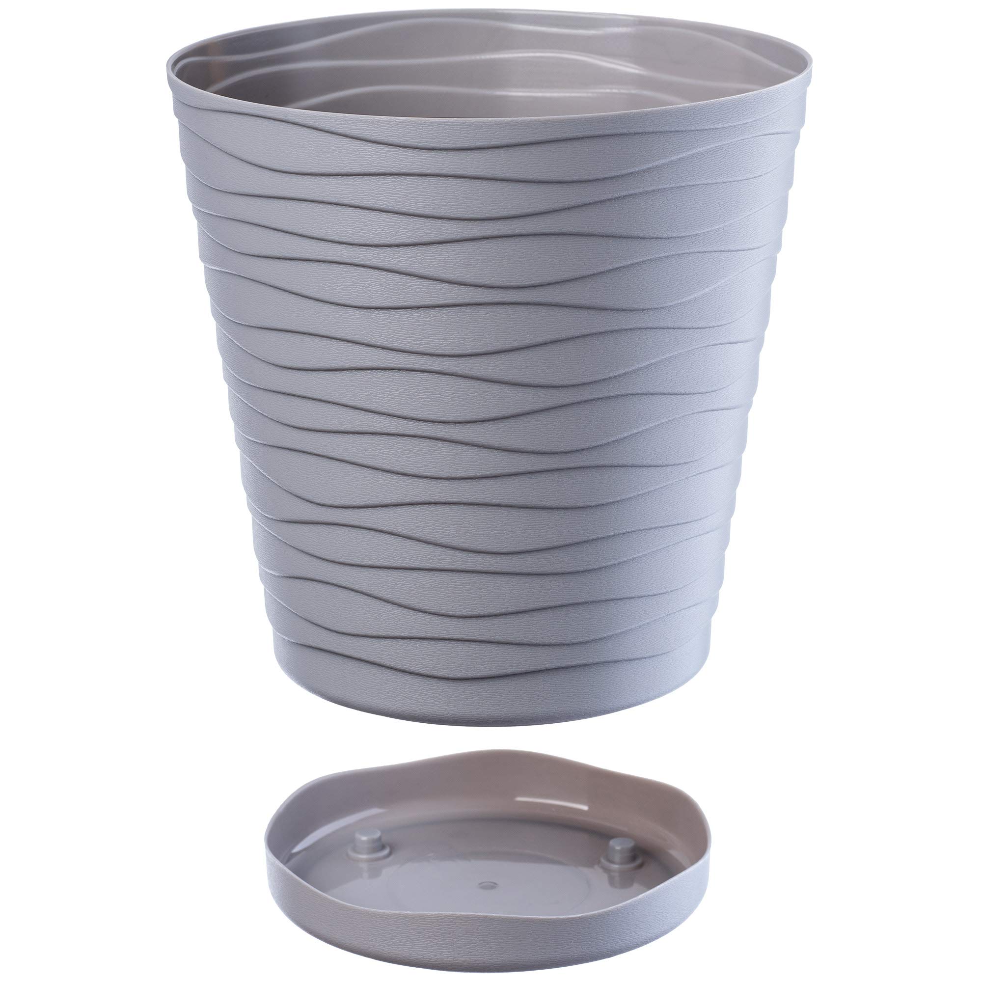 KADAX Vaso Con Sottovaso In Plastica Textured - Forma Rotonda - Colore Crema 19 Cm - Fioriera Per Interni - 2