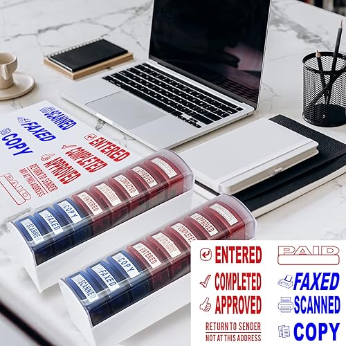 Miniatura 5 de Bertiveny Juego de sellos de oficina autoentintados para sellos escaneados de copia completa aprobados por fax sello de negocios de goma 8 piezas