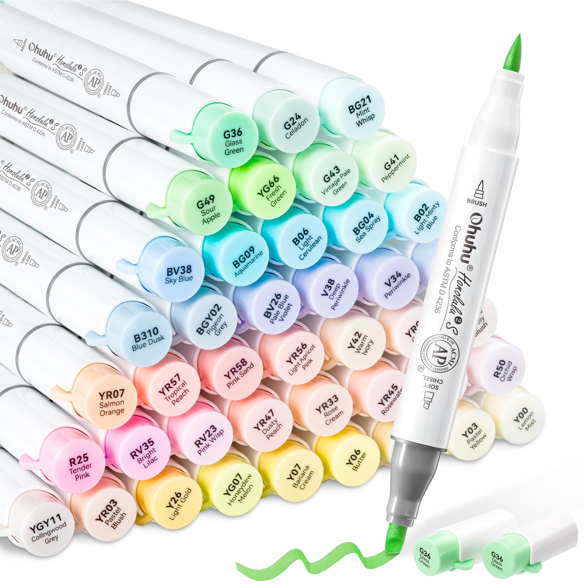 Alcohol Markers 48 Pastel Colors Brush Soft Chisel for Adults Drawing