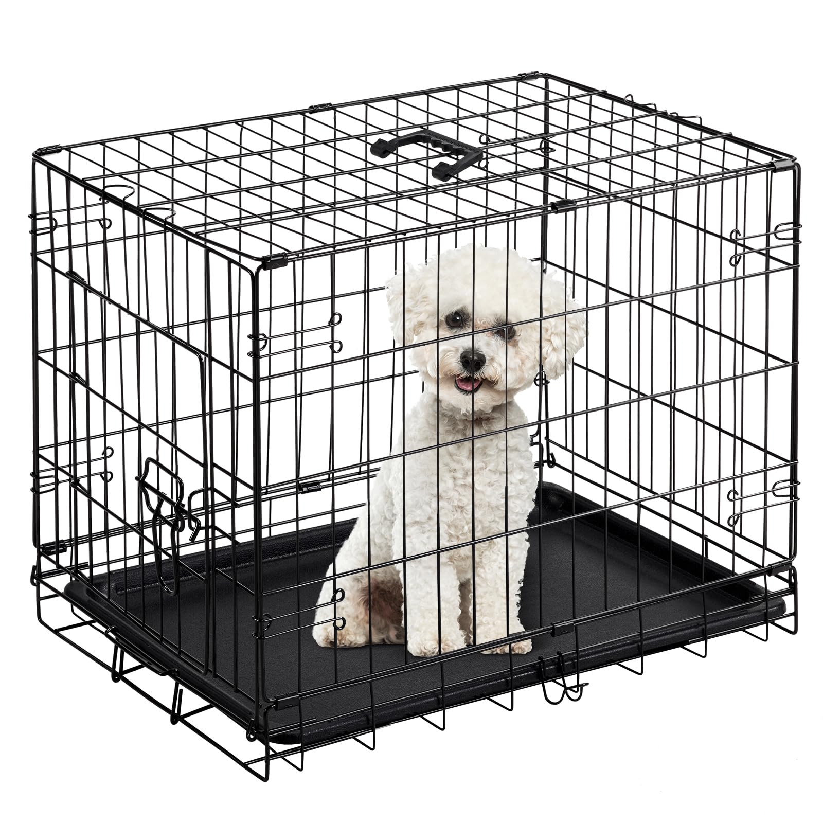 yapamar 24 inch single door dog cage - durable metal pet kennel with secure lock, collapsible design & removable tray for easy cleaning - portable puppy crate for small to medium dogs