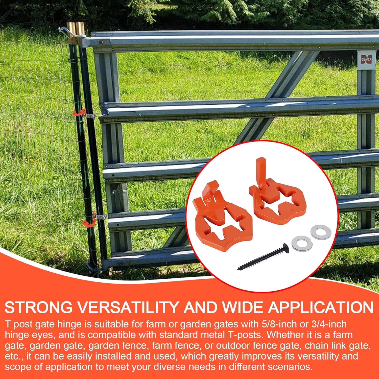 T Post Gate Hinge, T Post Gate Hinge Pins for Hang a Gate of Any Farm or Garden from a Metal T Post (Orange)