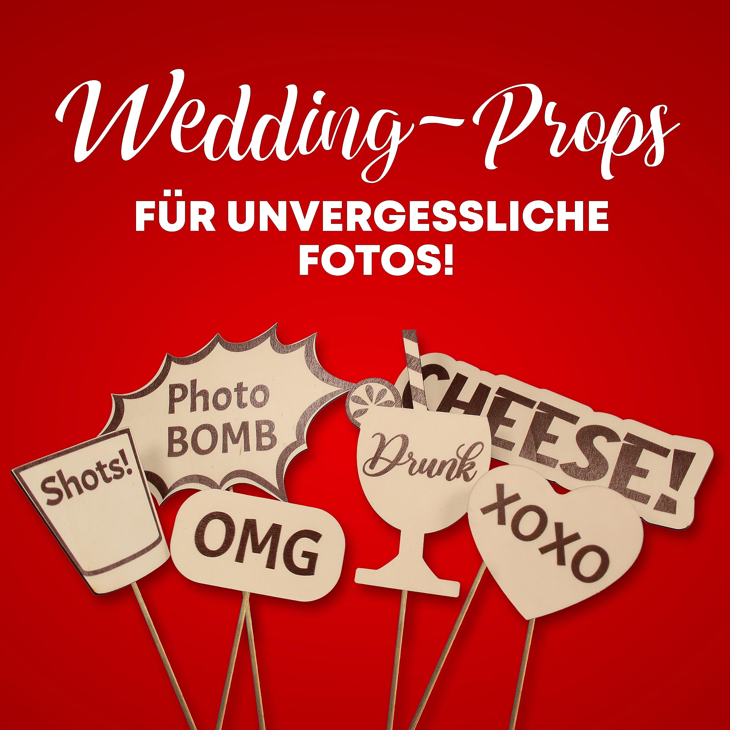 Holzura Fotobox Accessoires Hochzeit Requisiten, Schilder aus Holz mit Sprüchen, Wedding Props Zubehör für Photo Booth und Fotoboxen als Hochzeitsdeko Accessoires