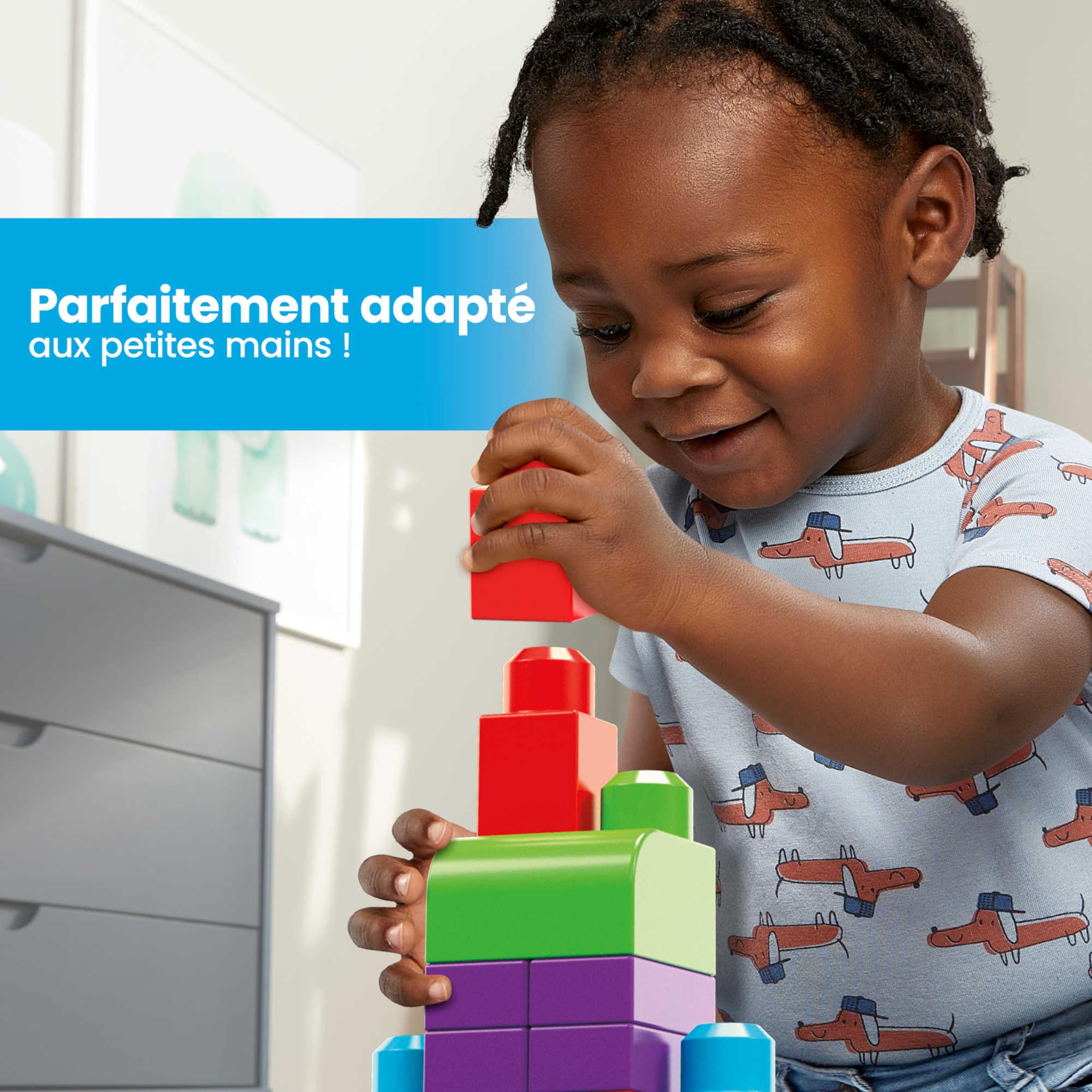 MEGA Bloks, Blocs De Construction, Grand Sac De Construction Bleu, Couleurs Classiques, 60 Blocs De Construction Empilables, Jouet Enfant, Jouet pour Enfant de 1 ans et Plus, DCH55