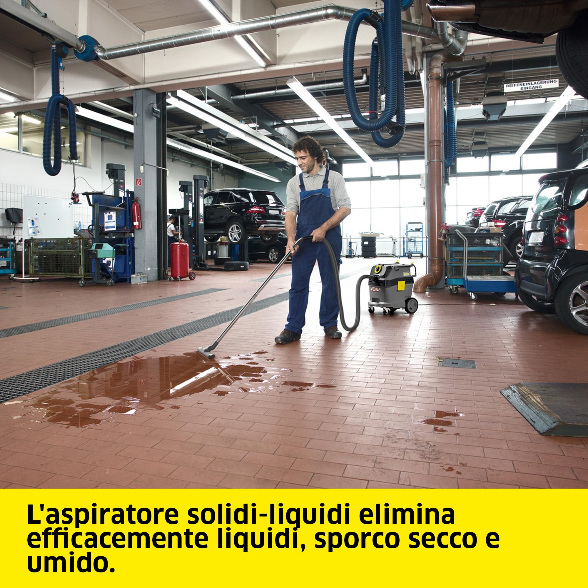 Kärcher aspiratore solidi-liquidi NT 30/1 Tact L Aspiratore Solidi-Liquidi, max 1380 W, contenitore in plastica:30l, tubo di aspirazione 2,5m,filtro piatto PES,sacco filtro in pile,bocchetta pavimenti