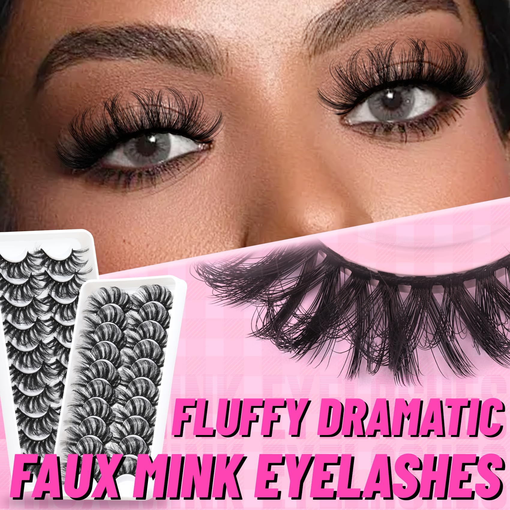 Veleasha Lashes Fluffy Wispy sztuczne rzęsy Mink Eyelashes Criss-cross, sztuczne rzęsy dla kobiet, 10 par (6D23)