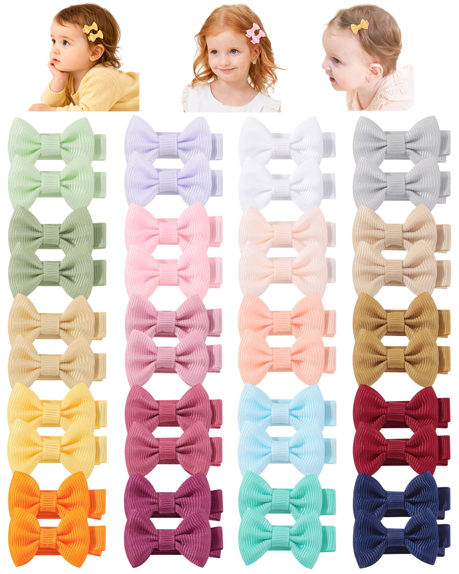 Dooboi 40PCS 1.45" Baby Hair Clips Bows Fully Lined Grosgrain Boutique Solid Ribbon Mini Bows Baby Girl Hair Accessories for Girls, Teens, Infants, Kids, Toddlers, Newborn โ image 1