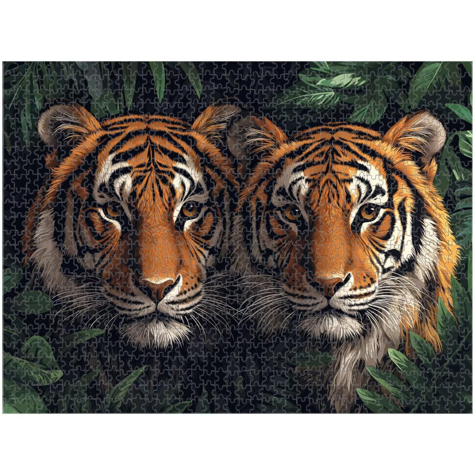 1000 elementów, puzzle dla dorosłych, tygrys i liść, drewniane puzzle 1T#641 | Drewniana konstrukcja, precyzyjne cięcie, jasne kolory, statyczne hobby, relaks, dekoracja domu, prezent, 50 x 75 cm