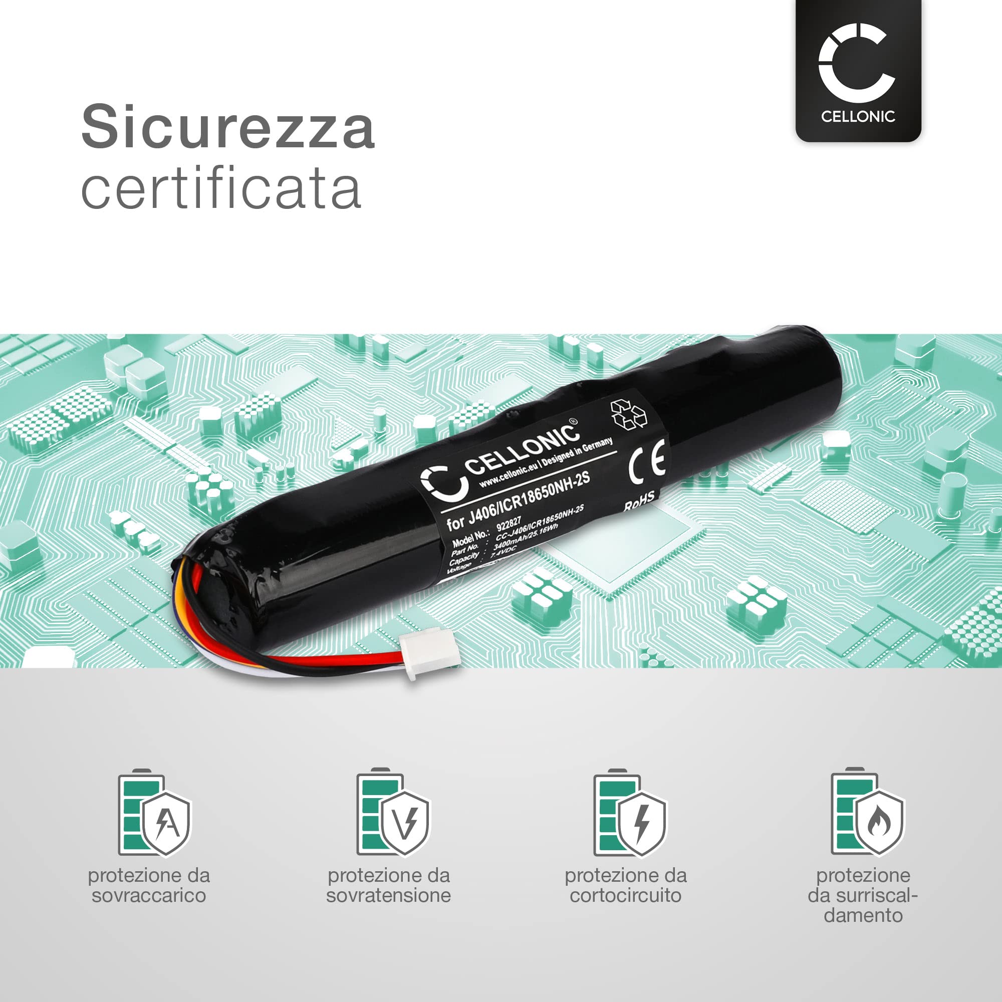 CELLONIC 1x Batteria per Altoparlante Compatibile con Bang & Olufsen BeoPlay A2, BeoLit 17, BeoLit 15S – (3400mAh, 7.4V)
