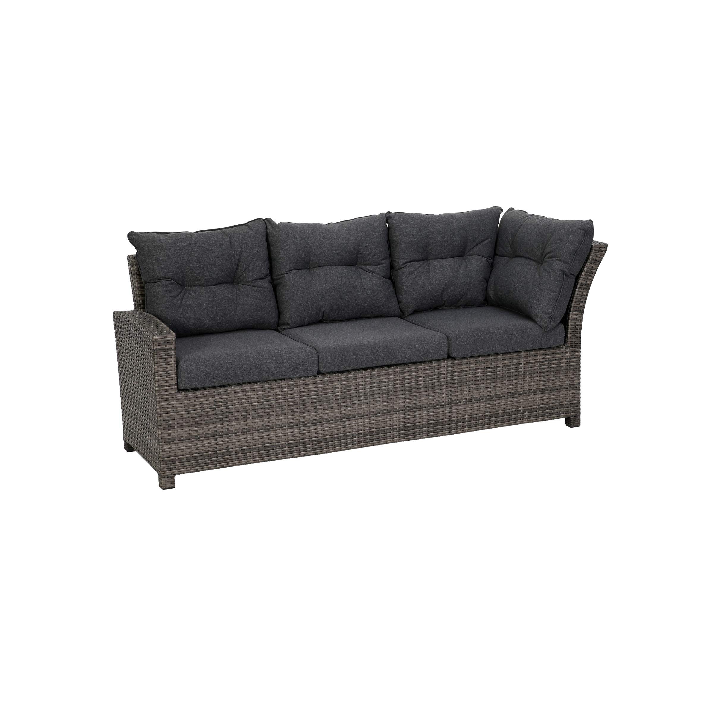 greemotion Ensemble Salon de Jardin d’Angle Tessin 5 Pièces, Canapé d’Angle Extérieur en Aluminium et Polyéthylène, Coussins en Polyester Inclus, Gris