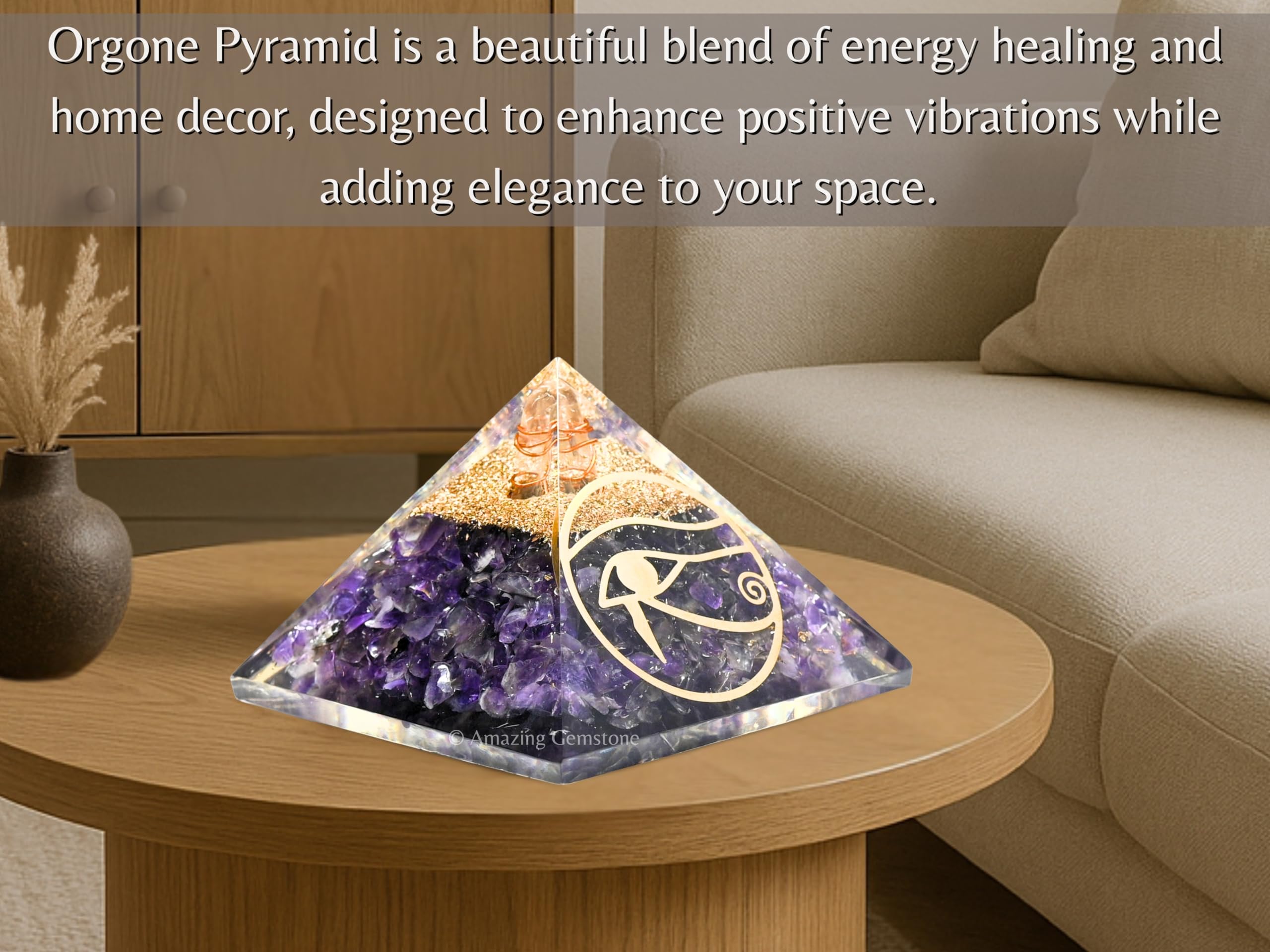 Améthyste Orgone Pyramid pour la protection contre les champs électromagnétiques et l'énergie négative - Pyramide de cristal d'améthyste naturelle (oeil d'Horus)