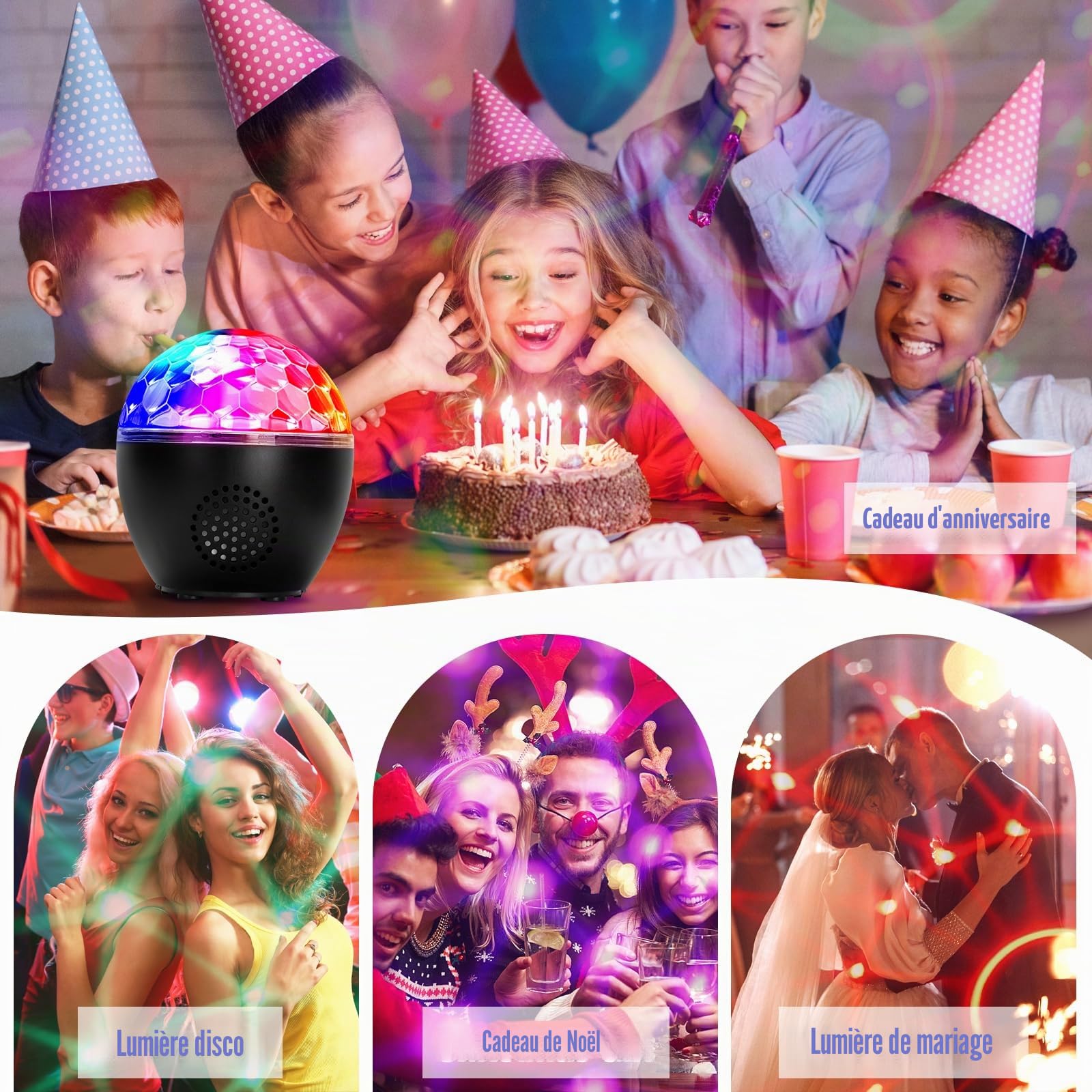 Boule Disco Led 16 Couleurs Lumiere Disco Éclairage de Discothèque Lampe de Scène Lumiere avec Bluetooth Télécommande et Câble USB Boule de Lumiere Disco pour Fête Noël Bar DJ Anniversaire Mariage
