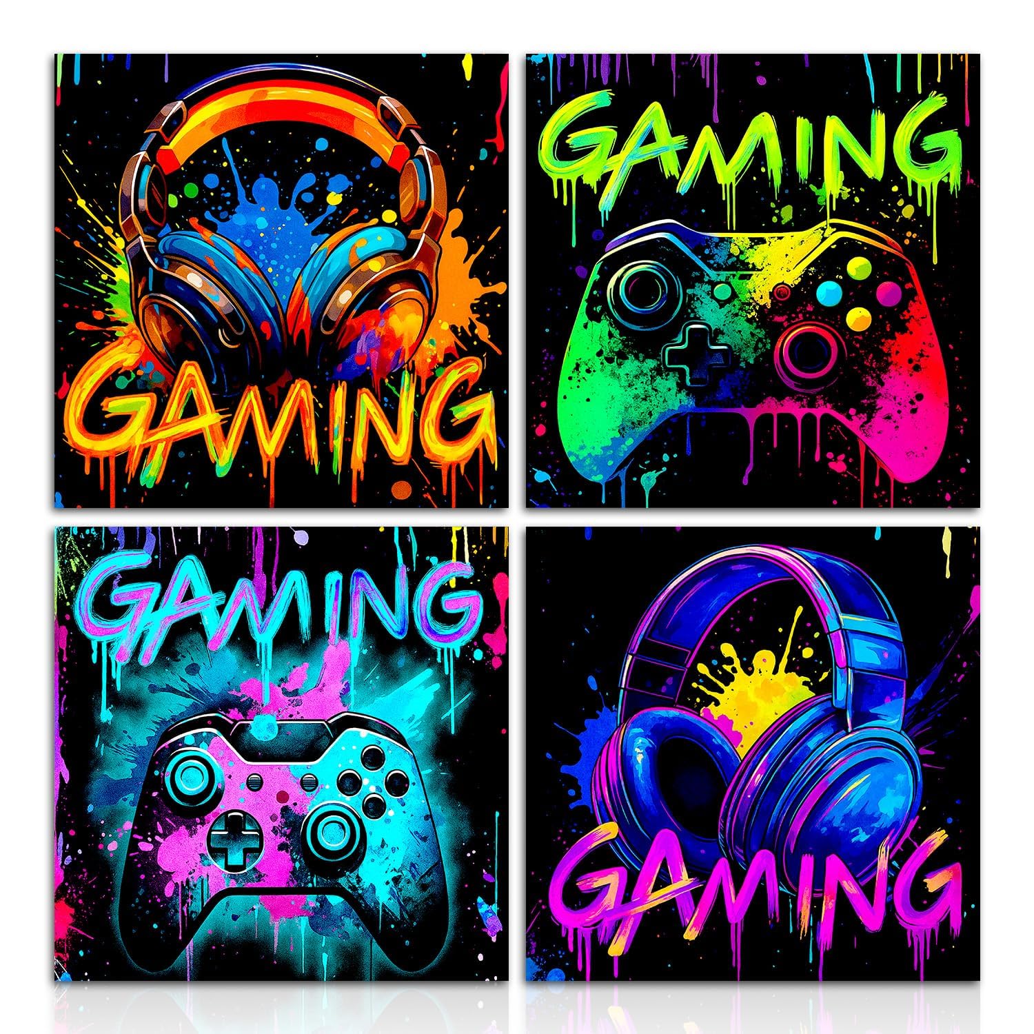 Xheanxu 4 Pack Gamer Posters,Gaming Wallpaper For Boys Bedroom, Stylish Gaming Accessories for Room Décor, Gifts for Gamers, Gaming Posters, Colourful Wall Art for Bedrooms, Lounges & Game Rooms,