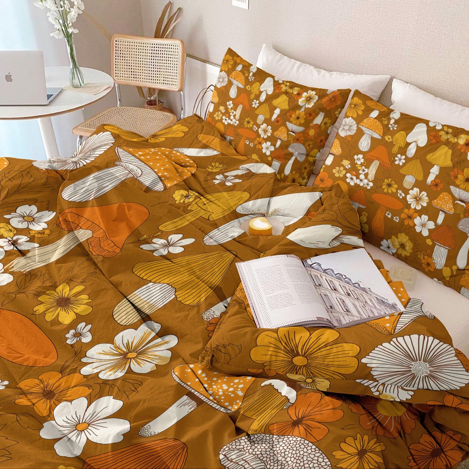 Générique Komplet pościeli 240 x 260 cm Kasztan Rośliny Grzybowe w stylu retro, mikrofibra Premium, bardzo oddychająca i zapobiegająca poceniu się, idealna na 4 pory roku