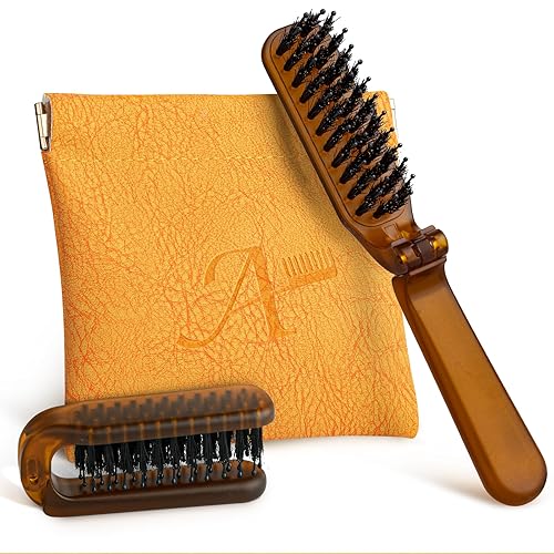 Cepillos de pelo para mujer, mini cepillo plegable de cerdas de jabalí de viaje, cepillo de pelo pequeño para todo tipo de cabello, cepillo de pelo