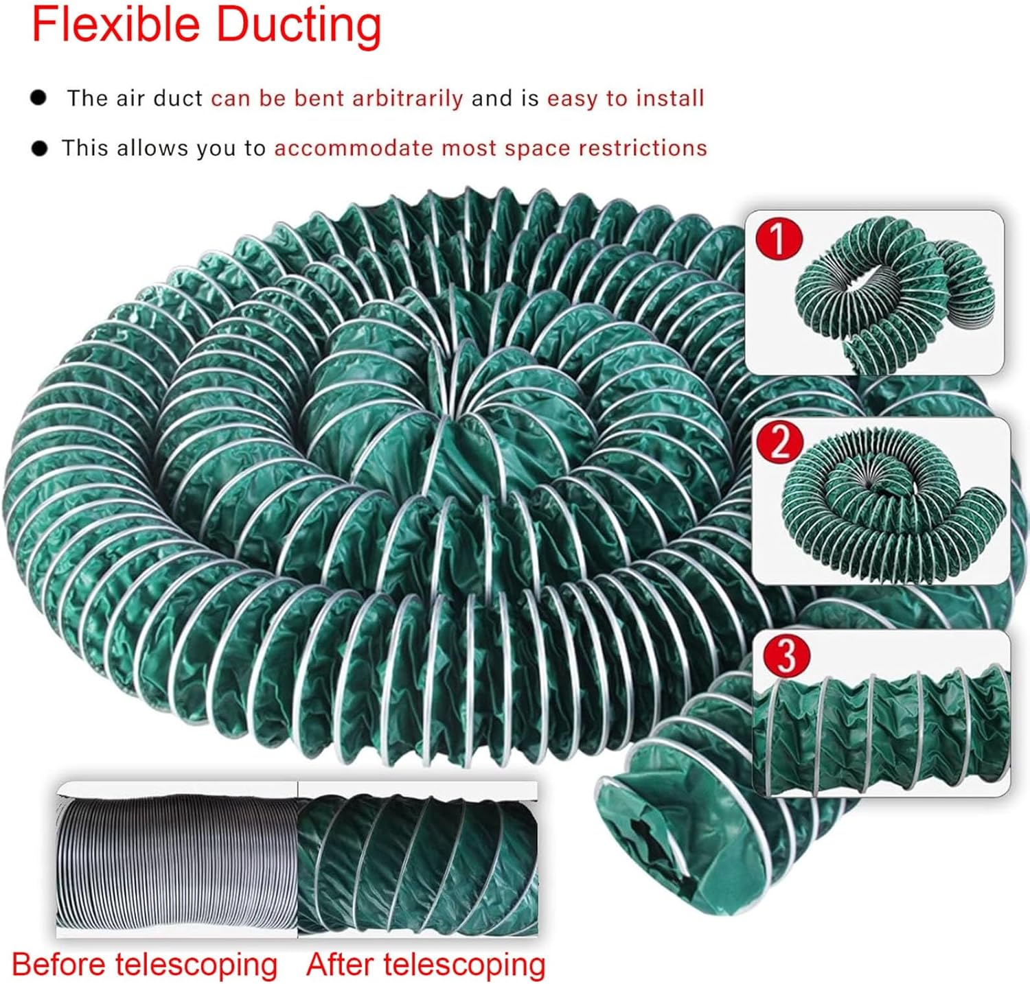 3m-9m Flexible Ducting Hose - Ventilation Hose Replacement - Cuttable HVAC Ducting for Indoor & Outdoor Use(L3m ID150mm)