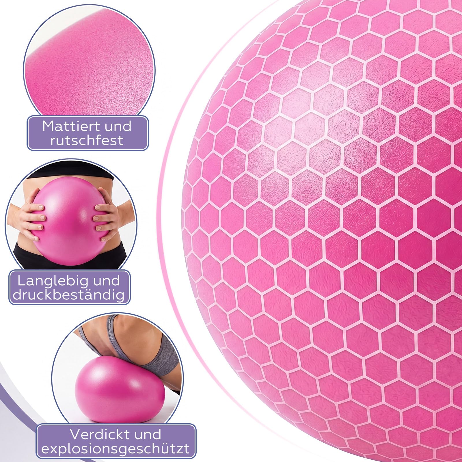 BBTO Juego de 16 Pelotas de Pilates 25 cm Tamaño Pequeño Antideslizantes, a Prueba de Explosiones con Red y Dispositivo de Inflado para Fitness Equilibrio y Fisioterapia (Azul, Morado, Rosa, Gris)