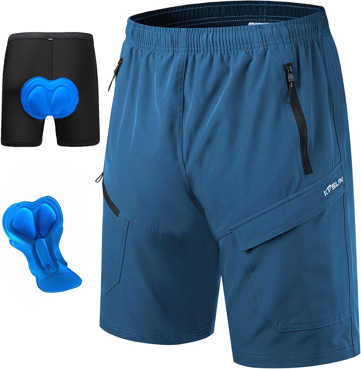 KPSUN Pantalones cortos de bicicleta de montaña para hombre con acolchado 3D para ciclismo de larga distancia MTB | Almohadilla 3D de 6 capas para evitar dolores en el sillín. 4 bolsillos con cremallera para mayor seguridad. Pantalones cortos de ciclismo holgados 2 en 1 que cambian de andar en bicicleta a informal