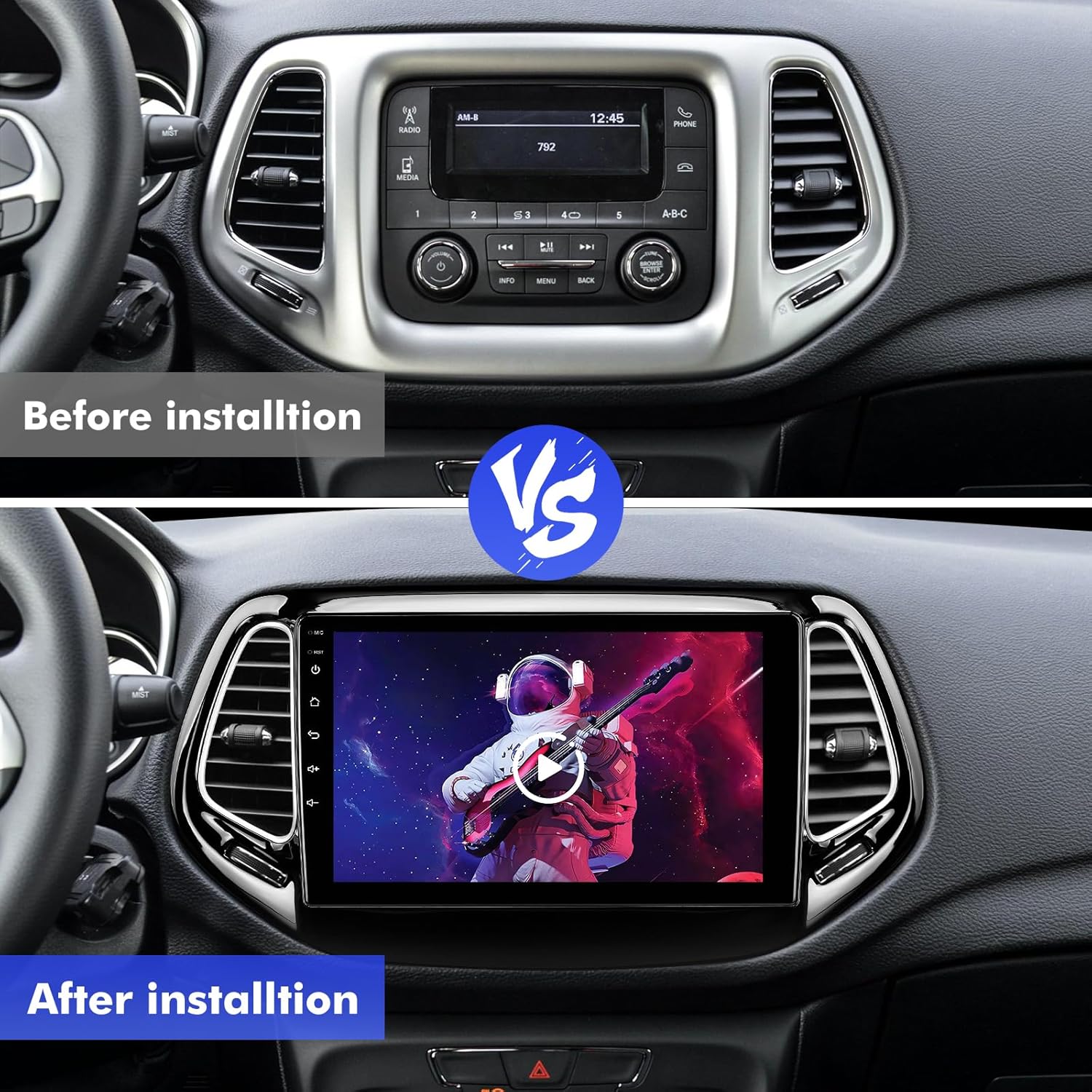 10.1 Inch IPS Touchscreen Android 14 Car Stereo for Jeep Compass 2 MP 2017-2019 with Wireless CarPlay & Android Auto 4+64GB Car Radio, Support GPS, WiFi 6, Bluetooth,5.4, Backup Camera, SWC, Dual USB