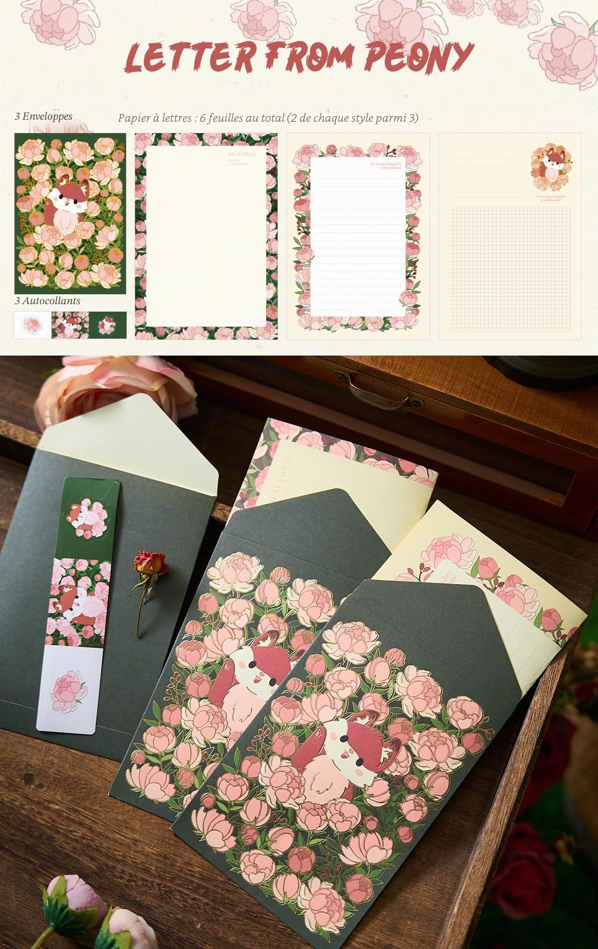 Ensemble de lettres pour enfants - 3 styles de papier à lettre et enveloppes à motifs d'animaux mignons - Ensemble de papeterie Kawaii pour enfants et amateurs d'écriture