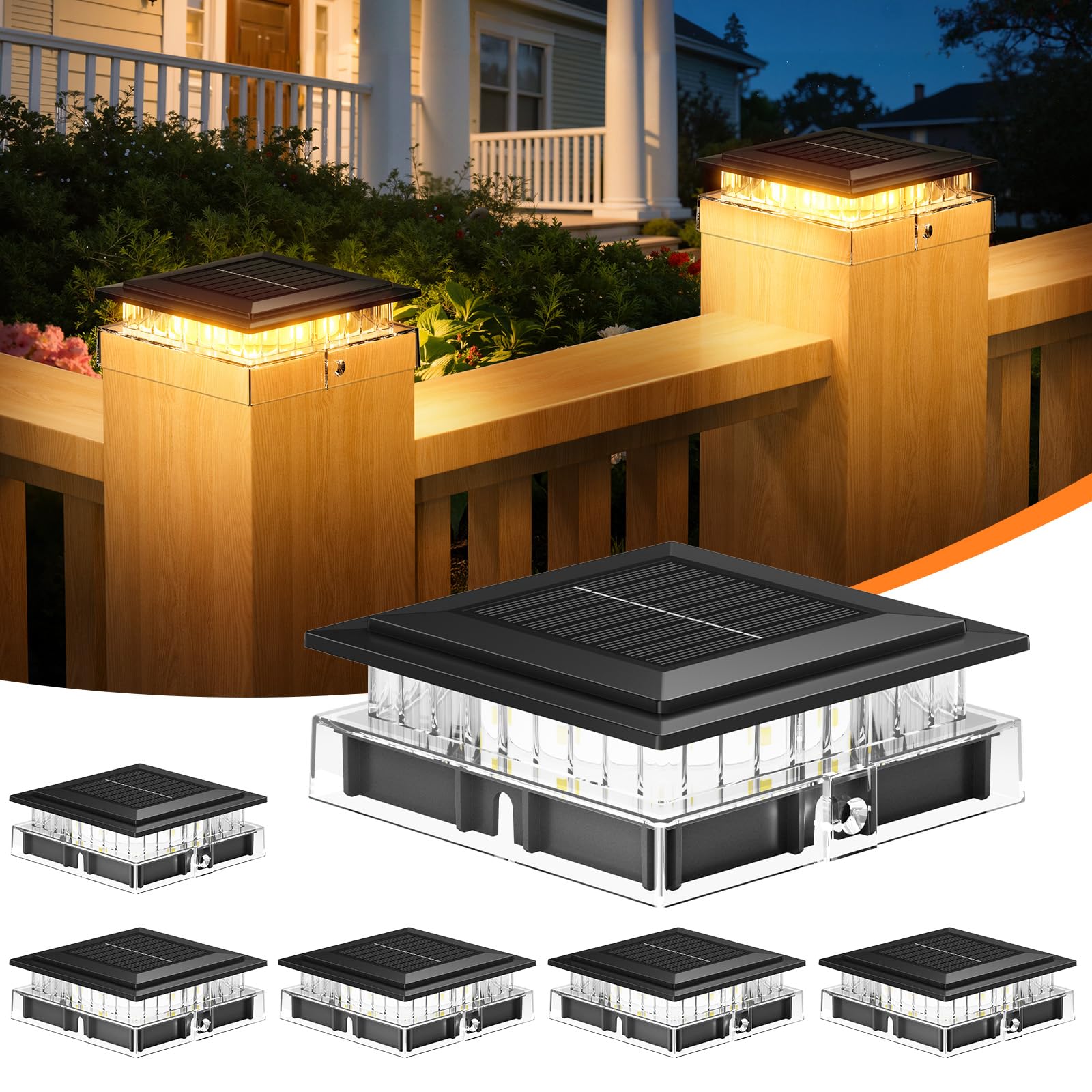 ENSLI 12 Pack 4x4 Solar Post Cap Lights Outdoor, Fence Post Solar Lights with Warm Light Mode, Waterproof Fence Deck Post Lights Solar Powered Fits 4x4 3.5x3.5 Vinyl Wooden Posts for Patio Porch — view 10